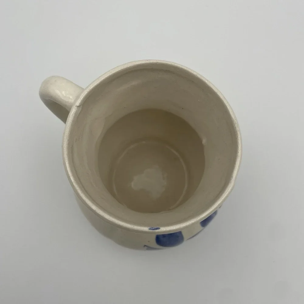 Blue & White Stoneware Mug/Vase- Blue Floral On Cream Mug Unmarked Vintage 10 Oz